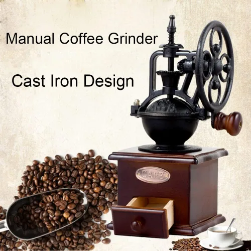 Miniatura 7 de Molinillo de café de fresas, Molinillo manual de madera de estilo vintage, Molino de café clásico de prensa francesa con cepillo Manivela