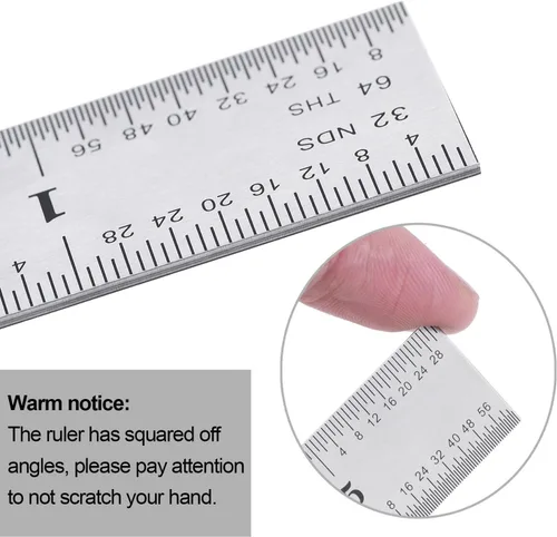 Miniatura 3 de eBoot Paquete de 2 reglas de acero inoxidable para ingeniero, regla métrica con marcas de 1/8, 1/16, 1/32, 1/64 pulgadas para ingeniería, escuela