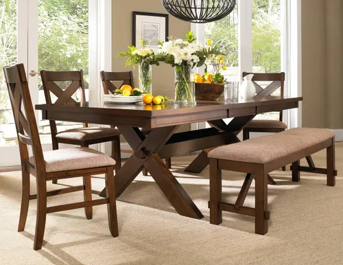 Miniatura 2 de Roundhill Furniture Karven - Sillas de comedor tapizadas con respaldo cruzado en acabado avellana oscura, juego de 2