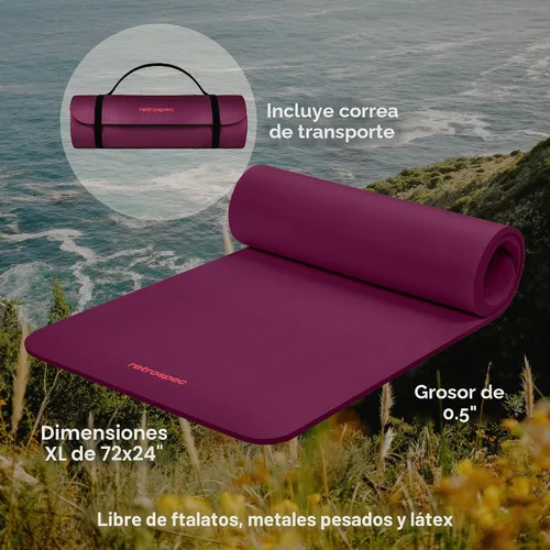 Miniatura 2 de Retrospec Solana - Esterilla de yoga de 1/2 pulgada de grosor con correa de nailon para hombres y mujeres, tapete de ejercicio antideslizante