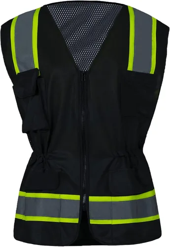Miniatura 8 de FONIRRA Hi Vis - Chaleco de seguridad para mujer, reflectante, ANSI Clase 2, alta visibilidad, trabajo, construcción, manga corta Chaleco amarillo