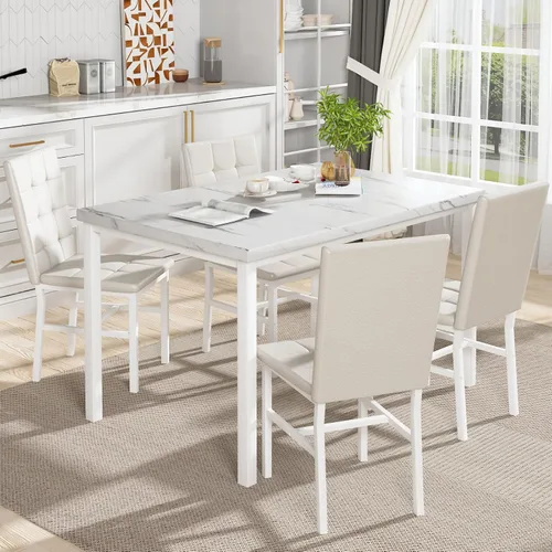 Miniatura 4 de Hooseng Juego de mesa de cocina de 5 piezas, juego de mesa de comedor de mármol, 4 sillas, juego de mesa de comedor para cocina, sala de estar, Negro