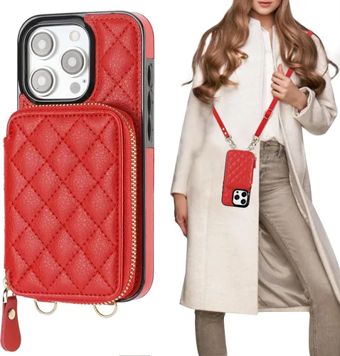 Miniatura 10 de Bocasal Funda tipo cartera cruzada para iPhone 15 Pro, Bolso Cartera con Cremallera de Cuero PU con Bloqueo RFID, Funda Tipo Libro con Tapa Blanco