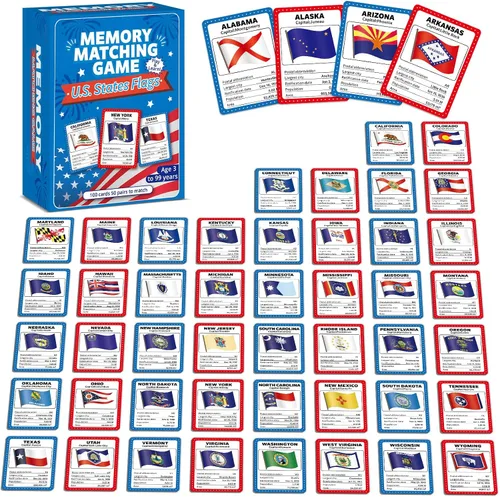 gisgfim 50 pares de banderas de juego de memoria de Estados Unidos de concentración tarjeta de memoria educativas, juegos de geografía, juego de
