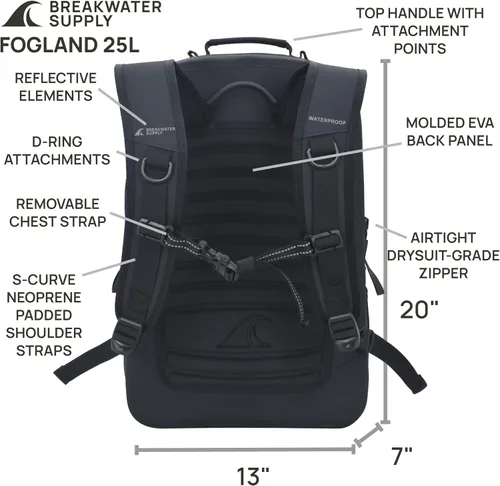 Miniatura 5 de Breakwater Supply™ Mochila impermeable IP68 sumergible con cierres herméticos Para portátil, viajes al aire libre Fogland 25L 20L 15L, 25 L