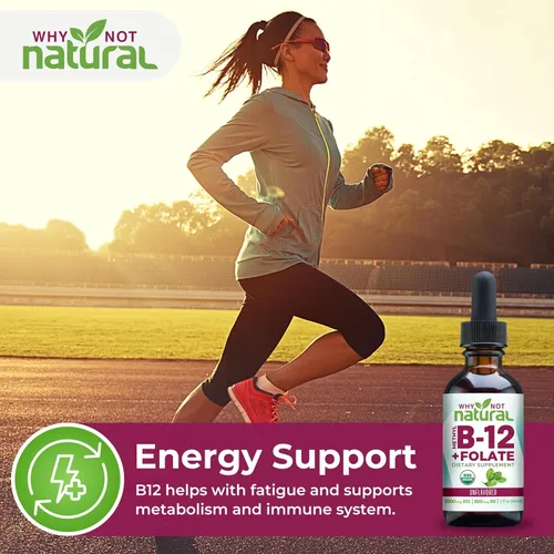 Miniatura 2 de Why Not Natural Vitamina B12 Líquido Plus Folato - Gotas veganas sublinguales orgánicas extra fuertes - Suplemento de metilo con folínico