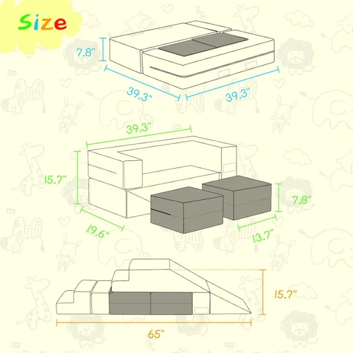Miniatura 2 de Bloques de escalada de espuma para niños pequeños Sofá modular para niños con 2 otomanas en interiores, juego plegable suave para gatear