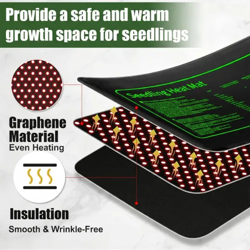 Miniatura 4 de RooTrimmer Paquete de 2 alfombrillas térmicas de grafeno aptas para bandejas de plántulas 1020, tapete térmico impermeable de 20 W para semillas