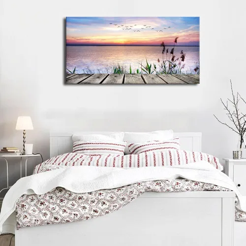 Miniatura 7 de Lienzo decorativo para pared, lago, muelle, puesta de sol, paisaje, pájaros voladores, playa, puesta de sol, paisaje, lienzo, obras de arte Sunset