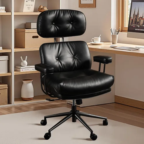 Miniatura 16 de Silla ergonómica de escritorio de oficina en casa, silla giratoria de 360° con inclinación y altura ajustable con cojín grueso y reposabrazos