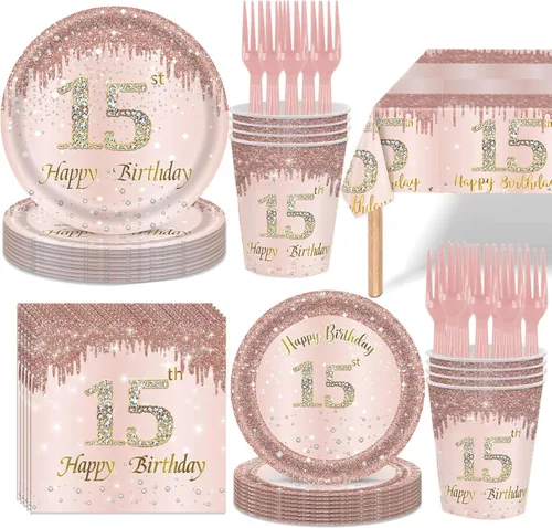 Miniatura 11 de 121 piezas de suministros para fiesta de 40 cumpleaños, platos, servilletas, tazas, tenedores, mantel, decoración temática de 40 cumpleaños en oro