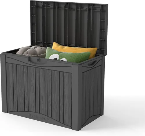 Miniatura 20 de Caja de almacenamiento para exteriores de 35 galones, caja de resina impermeable y con cierre para terraza, grande, contenedor de almacenamiento