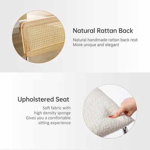 Miniatura 4 de ONEVOG Sillas de comedor de ratán con respaldo de caña y patas de metal, silla cómoda tapizada para patio, dormitorio, cocina, sala de estar, ocio