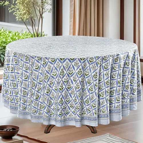 Miniatura 28 de Ridhi Mantel redondo con estampado de bloque a mano, 100% algodón, reutilizable, color rosa flamenco, de 60 pulgadas, mantel decorativo para uso