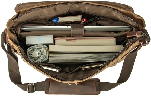 Miniatura 4 de Bolsa de mensajero para hombre, maletines para laptop de 15.6 pulgadas, bolsa cruzada para computadora, trabajo, oficina Marrón