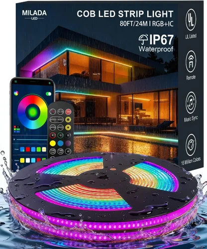 Miniatura 10 de Luces de tira LED COB, RGB Smart IC, IP67 Impermeable, Regulable 20FT/6M, Tira de luz con flujo de color con control de aplicación y sincronización