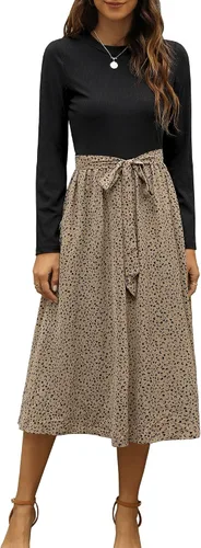 Zattcas - Vestido por debajo de la rodilla acanalado de manga corta para mujer, modesto vestido de trabajo casual con bolsillos