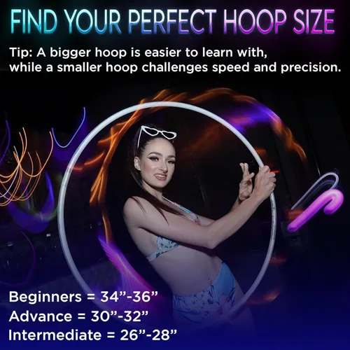Miniatura 5 de UltraPoi UltraHoop Shuffle LED Hoop – Aro LED inteligente con cambio de color automático y más de 100 patrones de luz – Recargable, plegable