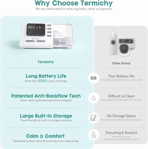 Miniatura 6 de Termichy Aspirador nasal eléctrico para bebés: recargable de 9 niveles de succión de succión para niños pequeños nariz tapada - Aspirador de nariz