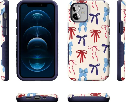 Miniatura 8 de Casely Funda para iPhone 12 Mini American Girlie Lazos rojos, blancos y azules Diseño protector audaz Compatible con MagSafe