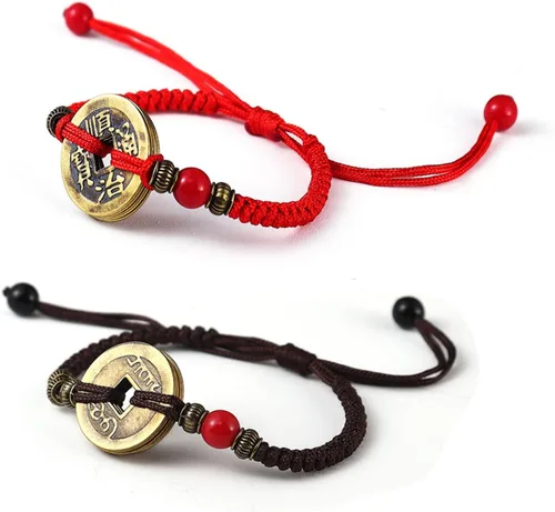 2 pulseras de cobre de Feng Shui de cuerda roja trenzada, hecha a mano, ajustable, para atraer dinero, riqueza, para mujeres, hombres, amigos,