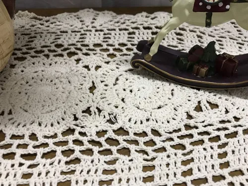 Miniatura 5 de Damanni Tapete ovalado de algodón hecho a mano con encaje de ganchillo, 12 x 24 pulgadas, color beige