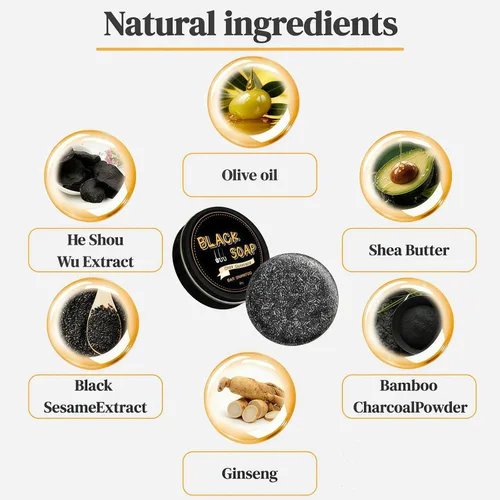 Miniatura 3 de 2 barras inversas de cabello gris, jabones de champú natural para oscurecer el cabello, jabón negro para cobertura de cabello gris, limpieza