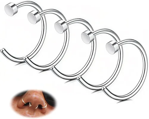 Miniatura 7 de FIBO STEEL - 5 piezas de acero inoxidable, 18G a 22G, joyería corporal, piercing de nariz para mujer