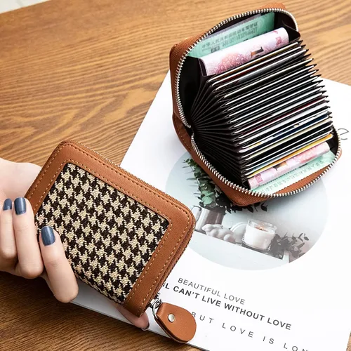 Miniatura 2 de Tarjetero de tarjetas de crédito con cremallera para mujer bloqueo RFID fundas para tarjetas de visita para mujer marrón