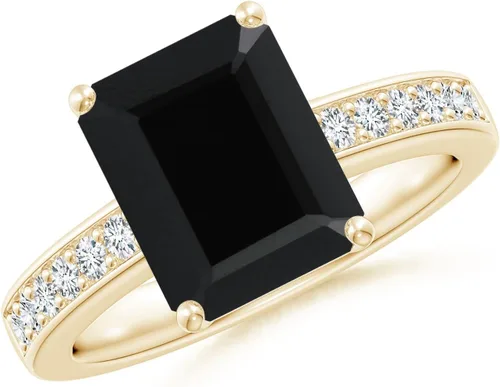 Angara Anillo de ónix negro natural con diamantes en oro macizo de 14 quilates, platino para mujeres y niñas (grado AAA, tamaño 0.354 x 0.276 in),