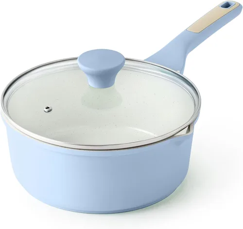 Miniatura 13 de SENSARTE Cacerola antiadherente con tapa, olla pequeña de 1.5 cuartos con revestimiento de granito suizo, mango que se mantiene fresco, olla Gris