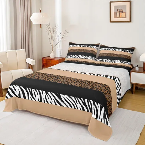 Miniatura 18 de Juego de sábanas abstractas de piel de guepardo, tamaño individual, decoración de lujo para habitación de niños, niñas y mujeres, juego de ropa
