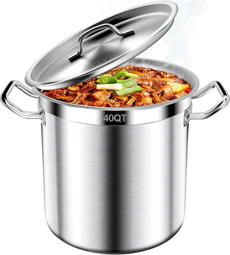 Miniatura 8 de Olla de acero inoxidable de 20 cuartos de galón con tapa, parte inferior de tres capas resistente de grado comercial olla grande y ollas para hervir