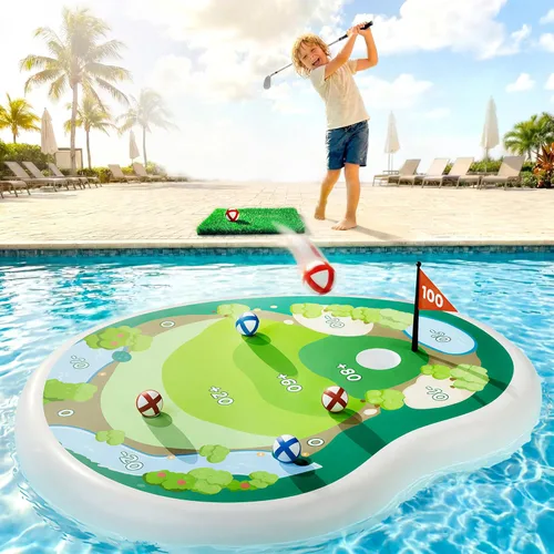Funscape Juguetes inflables para piscina de golf para niños, divertido juego de piscina, verde flotante con bolas adhesivas, patio, fiesta de
