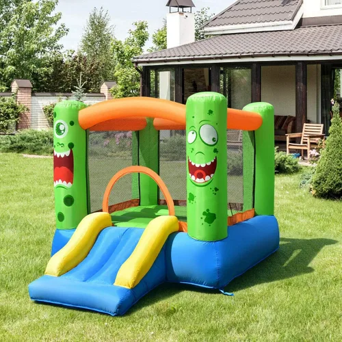 Miniatura 2 de HONEY JOY Casa inflable de rebotes, luna inflable para niños con tobogán, área gigante de saltos, fosa de pelotas oceánicas, aro de baloncesto