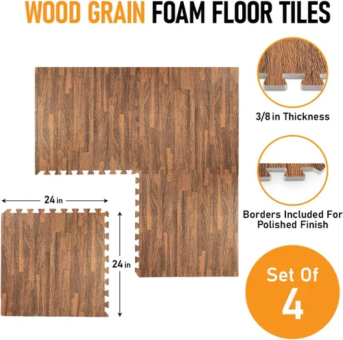Miniatura 3 de HomeCube USA - Baldosas de espuma entrelazadas con veta de madera de 3/8 pulgadas de grosor para hogar, oficina, espacio de equipos