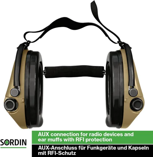 Miniatura 5 de Sordin MIL AUX Ear Muffs - Active and Electronic Military Ear Defenders w/Neckband - Tactical Earmuffs Beige Bronceado