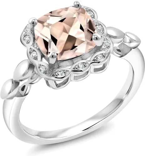 Miniatura 107 de Gem Stone King Anillo de compromiso de plata de ley 925 de 0.315 in con piedra natal y zafiro blanco creado Anillo de compromiso de boda