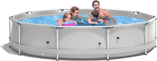 GYMAX Piscina sobre el suelo de 12 x 31.5 pulgadas, piscina con marco de acero con cubierta para piscina, resistente al desgarro, piscina al aire