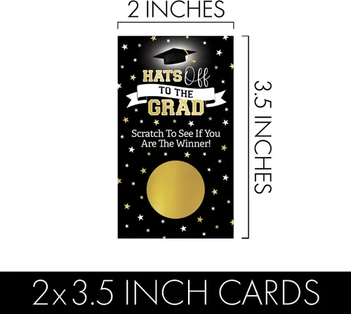 Miniatura 4 de DISTINCTIVS Juego de raspar de graduación negro y dorado - 30 cartas - 2 cartas ganadoras - Juego de fiesta de graduación de clase 2026 - Casa