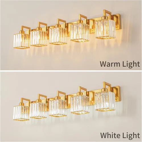 Miniatura 3 de Moderna lámpara de cristal para pared/tocador de baño, de 5 luces, color cromo Oro torcido
