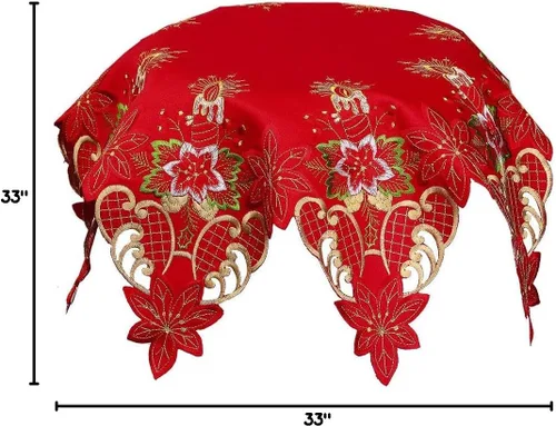 Miniatura 3 de Grelucgo Mantel pequeño bordado rojo navideño (octágono, 33 pulgadas)