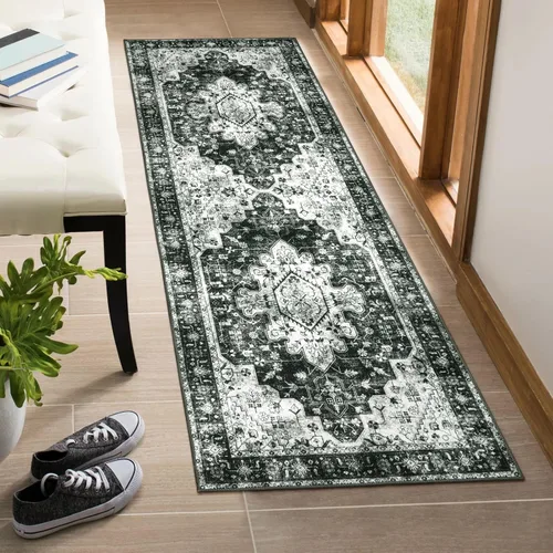 Miniatura 67 de Moynesa Alfombra de pasillo ultra fina lavable de 2 x 6 pies, antideslizante, resistente a las manchas, alfombra vintage que no desprende para Gris