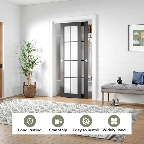 Miniatura 2 de EaseLife Kit de herrajes para puerta corredera doble bypass de 4 pies/48 pulgadas, grado comercial, aluminio, riel bypass para puertas de armario