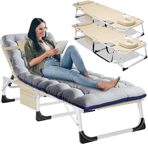 Miniatura 13 de LILYPELLE Sillón reclinable plegable para exteriores con colchón, 5 posiciones ajustables para patio, sillas reclinables, perfectas para exteriores