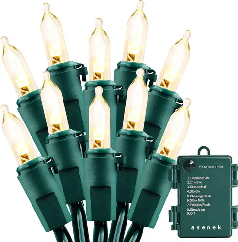 Miniatura 10 de ASENEK - Tiras de luces de Navidad, luces de tiras que funcionan con pilas, 50 luces LED, mini luces con temporizador automático y 8 modos de Blanco