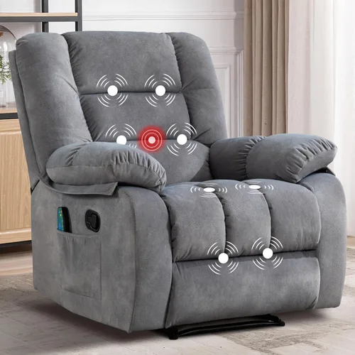 Miniatura 8 de IOMOR Silla reclinable de masaje con calor y masaje, sillas reclinables ergonómicas de tela transpirable, silla individual con bolsillos laterales