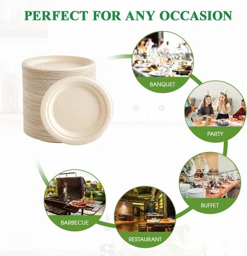 Miniatura 6 de Vplus - 350 unidades de platos de papel de 7 pulgadas, 100% compostables, platos desechables de alta resistencia, de bagazo natural, biodegradables