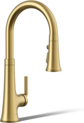 Kohler 23764-2MB Tone llave de cocina extraíble, grifos de fregadero de cocina con pulverizador desplegable, latón cepillado vibrante moderno