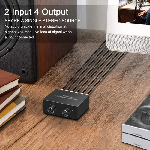Miniatura 6 de Y.D.F Interruptor conmutador RCA de 4 vías bidireccional, canal de sonido HiFi AV L/R 2 en 4 salidas o 4 en 2 salidas, divisor selector estéreo RCA